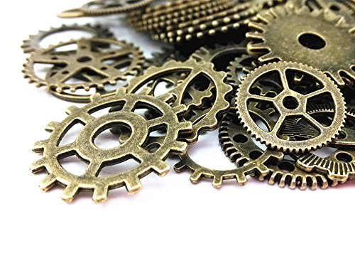 Surtido de abalorios para colgantes con diseño de engranajes de ruedas de reloj antiguos de estilo retro steampunk, 100 g, para manualidades DIY, accesorios para hacer joyas