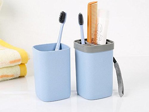 SWIHEL Taza del Cepillo de Dientes para el Viaje, Cepillo de Dientes del Recorrido del baño Caja del sostenedor de la Caja de la Pasta de Dientes de la Taza Accesorios del Viaje fijados.[Azul]