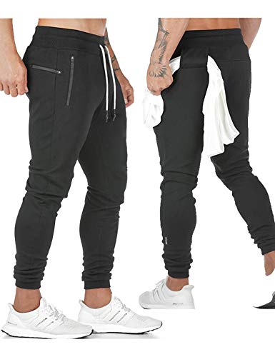 Sykooria Pantalones Deportivos de Algodón para Hombres Jogger de Ajustado Pantalón Chándal con Bolsillos y Trabillas para Toallas Correr Entrenamiento Ciclismo