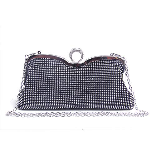 Syrads Bolso de Boda Dorado Clutch Mujer Fiesta Carteras de Mano Bolso de Noche Bandolera con Cadena para Ceremonia Novia Diamantes 722 (Negro 2)