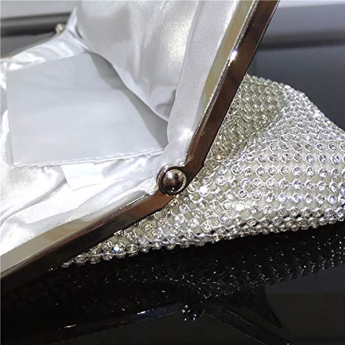 Syrads Bolso de Boda Dorado Clutch Mujer Fiesta Carteras de Mano Bolso de Noche Bandolera con Cadena para Ceremonia Novia Diamantes 722 (Plateado 2)