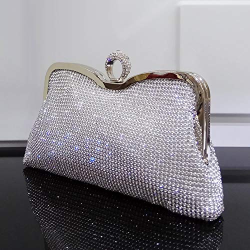 Syrads Bolso de Boda Dorado Clutch Mujer Fiesta Carteras de Mano Bolso de Noche Bandolera con Cadena para Ceremonia Novia Diamantes 722 (Plateado 2)