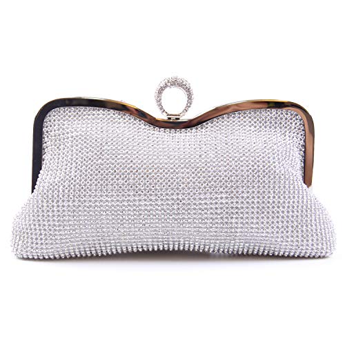 Syrads Bolso de Boda Dorado Clutch Mujer Fiesta Carteras de Mano Bolso de Noche Bandolera con Cadena para Ceremonia Novia Diamantes 722 (Plateado 2)