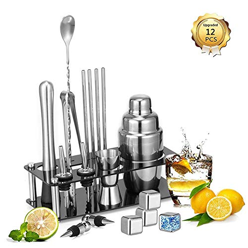 Syxfckc Coctelera Kit de 14, de Acero Inoxidable 19 oz Professional Suite Camarero Mezclar una combinación de Martini Kit de Camarero, Kit de Barra de hogar con Estilo