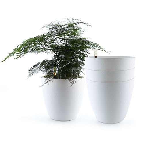 T4U Auto Riego Plantador Blanco 22CM Ronda Paquete de 4, Planta Maceta Cajas para Interiores Al Aire Libre Jardines de Windowsill Idea Regalo para Cumpleaños y Boda y Navidad