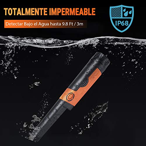 TACKLIFE Detector de Metales Portátil, Pinpointer 360° IP68 Totalmente Impermeable, 3M Medición Subacuática, Indicación de Sonido/Vibración, Escaneo, Funda/Cable Colgante/Batería Incluida - MPP01