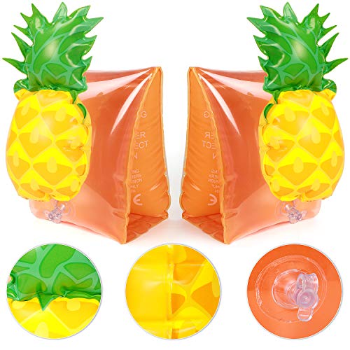 Tacobear 2 Pares Natación Brazaletes Niños Flotador Natación Brazaletes Hinchables Manguitos 3D para niños 3-6 años Aprender a Nadar Actividades de Playa Piscina (Piña y Fresa)