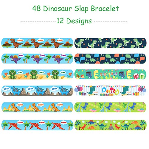 Tacobear 48 Piezas Dinosaurio Slap Pulseras Pulsera Bofetada Juguetes Pulseras para Niños Niñas Artículos de Fiesta Dinosaurios Cumpleaños Regalo