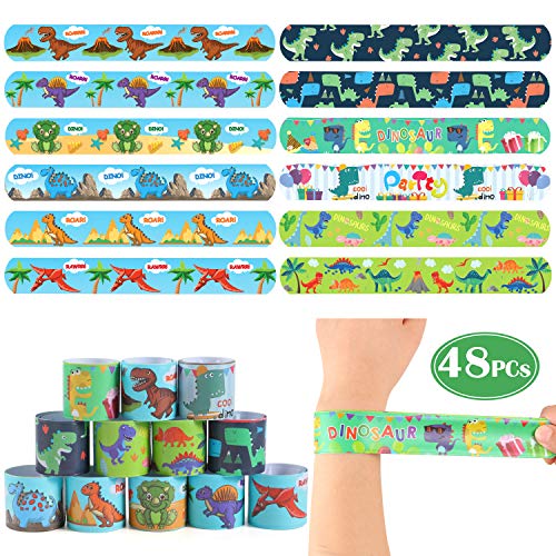 Tacobear 48 Piezas Dinosaurio Slap Pulseras Pulsera Bofetada Juguetes Pulseras para Niños Niñas Artículos de Fiesta Dinosaurios Cumpleaños Regalo