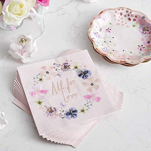 Talking Tables Pretty Floral Perfect For A Bride Brunch or Tea Party Pack de 16 – 16 cm, Rosa Corona servilleta