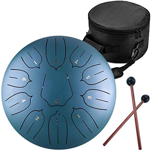 Tambor de Lengüetas Acero Tongue Drum, 11 Notas 12 pulgadas de batería de instrumentos de percusión del tambor de acero Chakra tanque Percusión Con acolchado viaje etéreo (Color: Verde) Tongue Drum Un