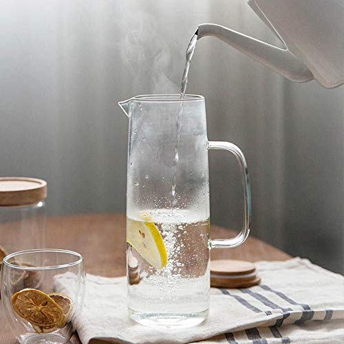 TAMUME 1.5 Litros Jarra de Agua con Tapa de Bambú, Jarra de Vidrio de Diseño Recto Jarra Agua Cristal