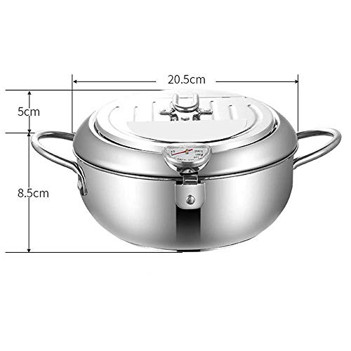 TAMUME 2,5L Olla para Freidora Profunda con Tapa de Acero Inoxidable con Escurridor Extraíble, Adjunta con Termómetro para Freidora