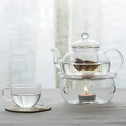 TAMUME Transparent 12.7 * 12.7 * 7.5cm Tetera Más Cálido Calentador Té Adecuado con Regalos Candelita para 200-600ML Tetera de Cristal Teapot Warmer (Cristal)