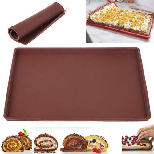 Tapete para Hornear de Silicona Estera de Horno Antiadherente Swiss Roll Mat Multifuncional Torta de Hornada de Pizza Pasteles Pad Bandeja de Herramientas para Cocina (Marrón, S)