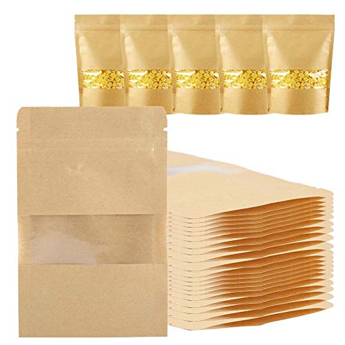 Tarente 20pcs Papel Kraft Bolsa Bolsa Stand Up Café Alimentos Zip Lock Embalaje w/Ventana 9 * 14CM