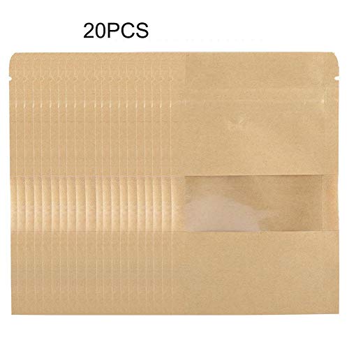 Tarente 20pcs Papel Kraft Bolsa Bolsa Stand Up Café Alimentos Zip Lock Embalaje w/Ventana 9 * 14CM