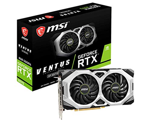 Tarjeta gráfica MSI GeForce RTX 2070 Ventus GP 8 GB, GDDR6, 1620 MHz, 3 DisplayPort, 1 x HDMI, TORX Fan 2.0, Sistema de refrigeración de Doble Ventilador