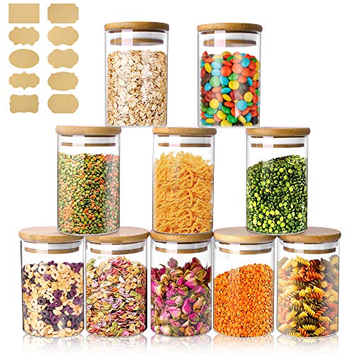 Tarro de Vidrio de Almacenamiento 10 PCS, 250ml Tarros de Cristal para Conservas Envases Cristal Alimentos, Recipientes Herméticos para Café Recipiente Cereales té