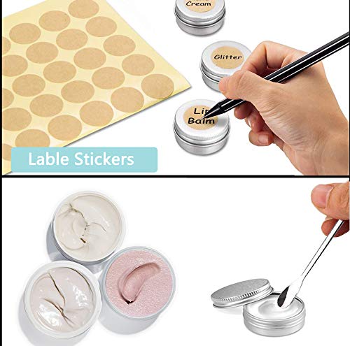 Tarros de Aluminio Vacío, Frasco de Aluminio Plateado, 24 piezas Frasco para Cosméticos con 3 cucharas de hierro y adhesivos, Frasco de Crema Viaje, Bálsamos Labial, Cosméticos, Velas, Loción (Dorado)