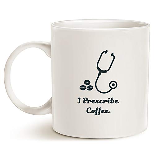 Taza de café con Texto en inglés «I Prescribe Coffee Best Dr Gifts», Color Blanco