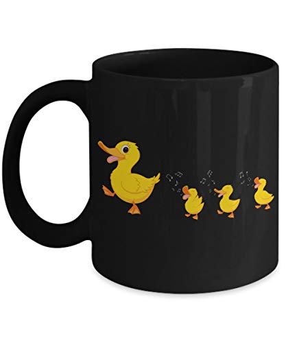 Taza de café de dibujos animados Happy Duck Family, negro, 11 oz - Regalos únicos