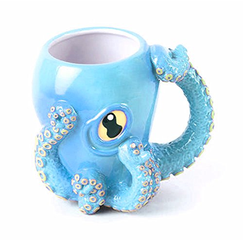 Taza de Café de Pulpo de Cerámica en 3D con Asa de Tentáculo de Smith (Azul)