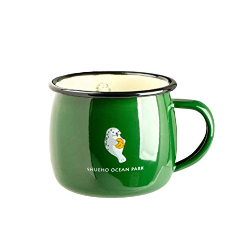 Taza de café para acampar de esmalte, patrón de dibujos animados lindo bueno para la taza de bebida diaria para niños (verde)