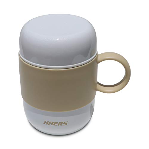 Taza de café Thermos, Taza con aislamiento al vacío de acero inoxidable de doble pared con tapa y mango - Taza a prueba de fugas 100% para viajes o uso en el hogar (Blanco)