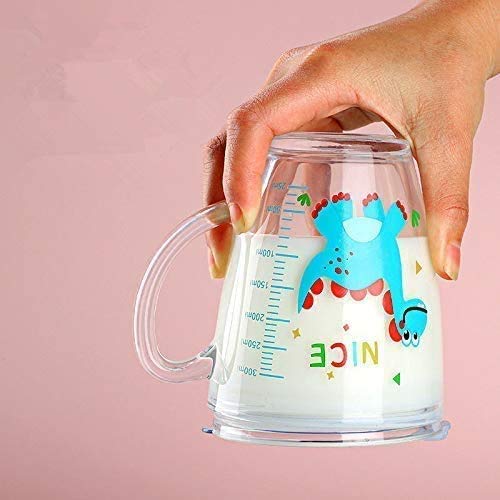 Taza de leche con pajita de silicona, vaso de beber con asa, botella dosificador con diseño simpático jarra de agua transparente con tapa, vaso antifugas, para niño y niña, 350 ml