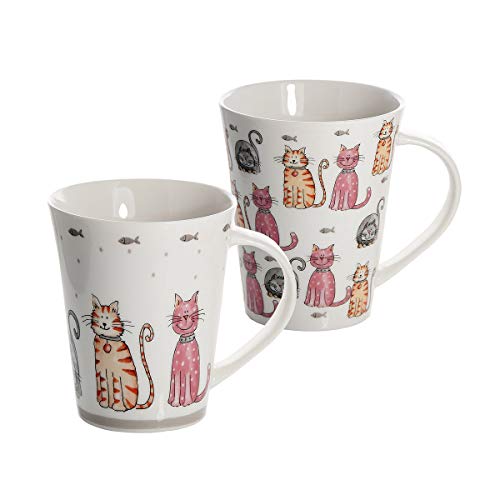 Tazas de té, tazas de café, conjunto de 2 tazas con diseño de gatos, porcelana blanca de calidad regalos gato
