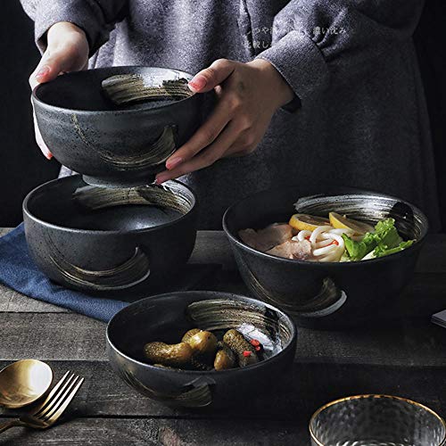 Tazón de cereal de cerámica creativa japonesa Tazón de fideos Tazón de arroz pintado a mano Tazón de sopa Tazón de vajilla retro Tazón de ensalada Tazón de ramen