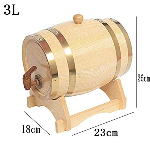 Tcbz Barril de Madera de Roble 3L para Almacenamiento o envejecimiento Barriles de Vino y licores Soporte para Vino con Grifo para Cerveza, Whisky, Ron, oporto, A