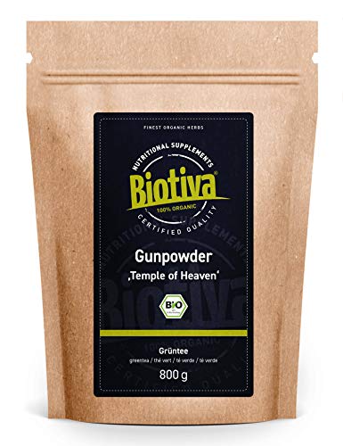 Té verde Gunpowder Temple of Heaven orgánico 800 g - hojas de té verde esféricas, enrolladas - taza verde claro - agradablemente suave, fresco, delicadamente fino, seco y dulce