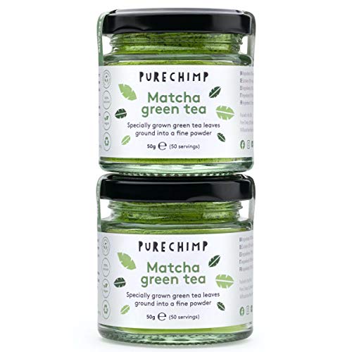 Té Verde Matcha en Polvo Regular/Limón/Menta de PureChimp – Frascos de 50g [Paquetes de 2] – Grado Ceremonial de Japón – Completamente Natural y Vegano (2 x Regular)