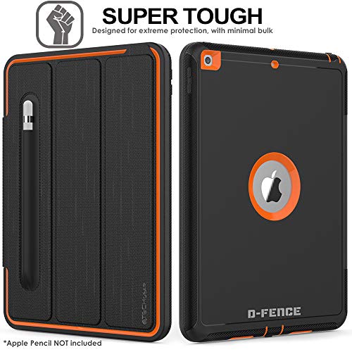 TECHGEAR D-Fence Funda Compatible con el Nuevo iPad 10.2" 2020/2019 [8a / 7a generación] - Funda Protectora Delgada Resistente al Impacto - Niños Escuelas Constructores Trabajadores (Naranja)