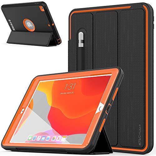 TECHGEAR D-Fence Funda Compatible con el Nuevo iPad 10.2" 2020/2019 [8a / 7a generación] - Funda Protectora Delgada Resistente al Impacto - Niños Escuelas Constructores Trabajadores (Naranja)