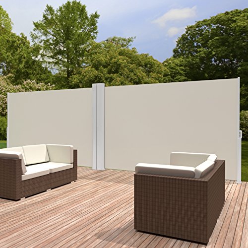 TecTake 800387 Toldo Lateral Doble Separador Retráctil Terraza Protección Jardin de Vivienda y de Base Postes Completo de Aluminio Tamaños (Beige | 160x600cm | No. 402333)