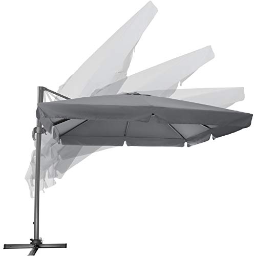 TecTake 800661 - Parasol Excéntrico, Sombrilla de Jardín, Aluminio, Protección Solar UV 50+, 3x3 m (Gris | No. 402994)