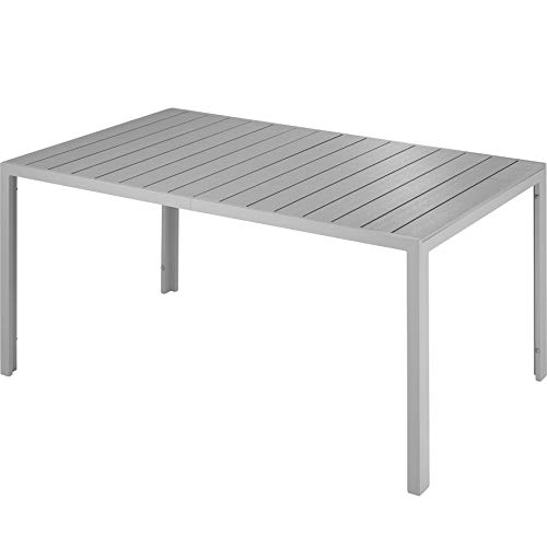 TecTake 800716 Mesa de Jardín Rectangular, Estructura Inoxidable de Aluminio, Patas Ajustables en Altura, Ideal Exterior Interior, 150x90x74.5cm (Plateado | No. 403297)