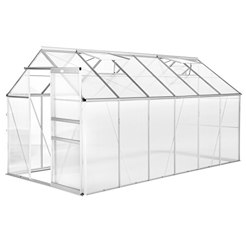 TecTake Invernadero de jardín policarbonato transparente aluminio casero plantas cultivos 375x185x195cm - varios modelos - (375x185x195 cm | no. 402479)
