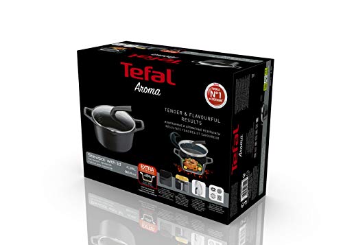 Tefal Aroma - Cacerola de 24 cm aluminio fundido y tapa, antiadherente titanio, con picos vertedores, apta para todo tipo de fuegos incluso inducción y horno