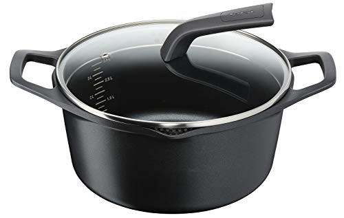 Tefal Aroma - Cacerola de 24 cm aluminio fundido y tapa, antiadherente titanio, con picos vertedores, apta para todo tipo de fuegos incluso inducción y horno