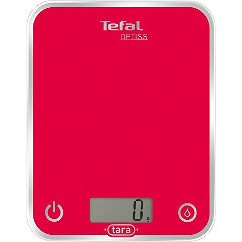 Tefal BC5003 Optiss-Báscula de Cocina, Color Rojo, Cristal esmaltado