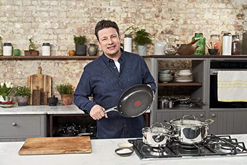 Tefal Jamie Oliver Set sartenes 20-24-28 cm, acero inoxidable, antiadherente reforzado con Titanio, thermo-signal, forma profunda, apta para gas, vitrocerámica, eléctricas e inducción, fácil limpieza