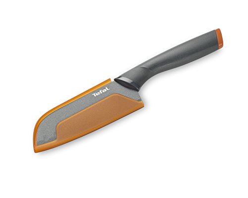 Tefal K1220115 - Cuchillo santoku Naranja + protección, Acero, Gris, 25,6 x 1,7 x 5,1 cm