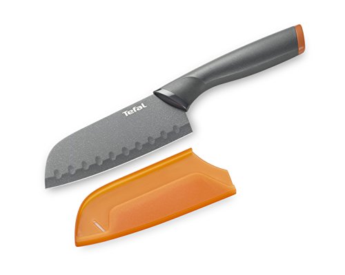 Tefal K1220115 - Cuchillo santoku Naranja + protección, Acero, Gris, 25,6 x 1,7 x 5,1 cm