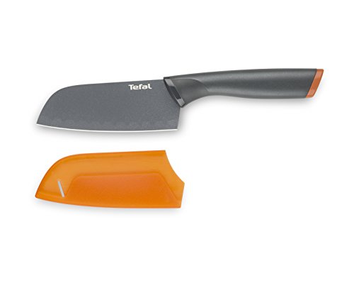 Tefal K1220115 - Cuchillo santoku Naranja + protección, Acero, Gris, 25,6 x 1,7 x 5,1 cm