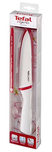 Tefal K15302 Cuchillo, Pástico y cerámica, Blanco y Rojo, 16 cm