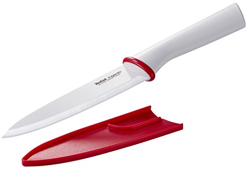 Tefal K15302 Cuchillo, Pástico y cerámica, Blanco y Rojo, 16 cm